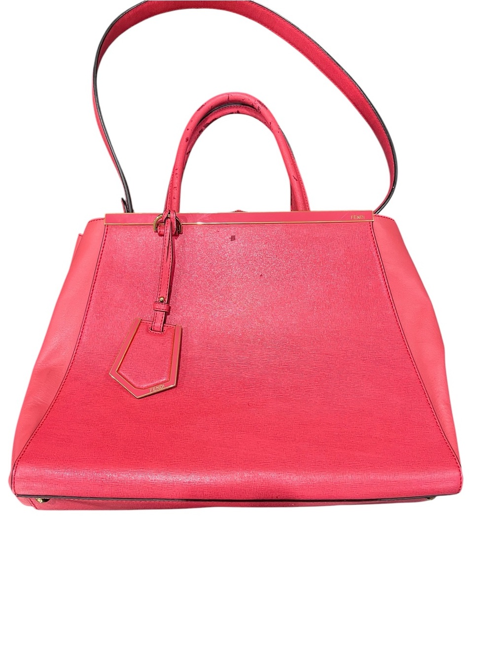 Fendi 2Jours Tote Satchel Bag Womens Medium Flamingo Pink w/ Shoulder Strap Tag - Picture 4 of 13